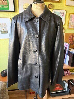 Juliet Michelle by Adler Black Genuine Leather Jacket L Soft Pick Stitch Detail